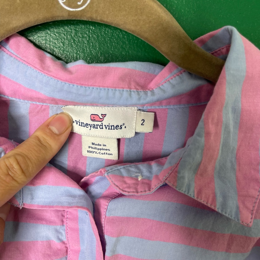 Vineyard Vines Pink Striped Cotton Poplin Pullover Shirt 3/4 Sleeves Sz 2 - Picture 4 of 8